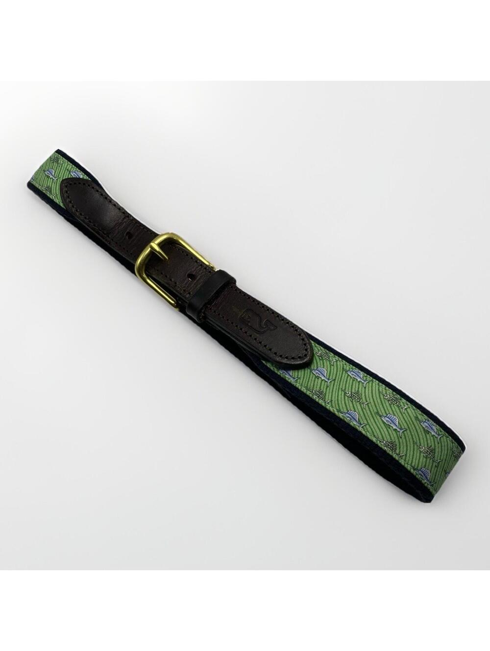 Vineyard Vines Women's 26 Belt Nautical Preppy Fish Summer Leather Green USA
